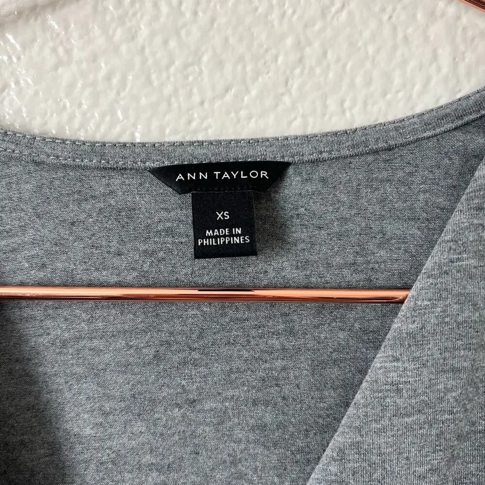 Ann Taylor gray faux wrap 3/4 sleeve top 493841